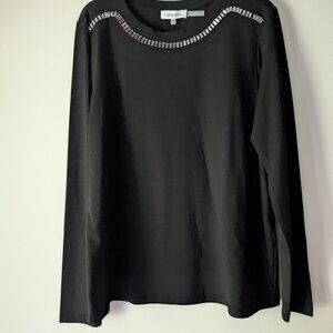 Calvin Klein Women's Long Sleeve Rhinestone Trim Top size Small